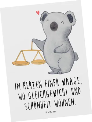 Produktbild von Mr. & Mrs. Panda Postkarte Waage Astrologie - Weiß - Geschenk, Grußkarte, Tierkreiszeichen, Sternzeichen, Fotokarte, Geburtstagsgeschenk, bildkarte, Ansichtskarten