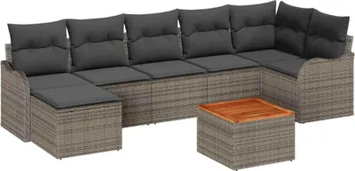 Immagine prodotto di vidaXL Set di divani da giardino con contenitore 8 pezzi in polirattan grigio