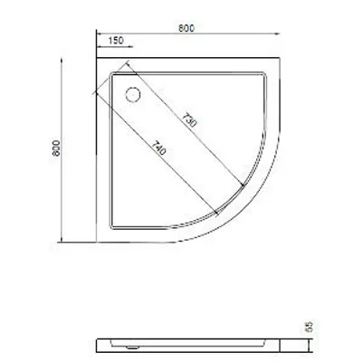 Immagine prodotto di Piatto doccia, universale, piatto doccia, Aron 80, quadrante, installazione ad angolo, raggio 55