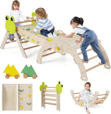 Image de STRUCTURE DE JEU INTÉRIEURE FANTASK 7 en 1, ENSEMBLE DE 3 ÉLÉMENTS D'ESCALADE avec toboggan, escalade