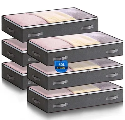 Obrázek produktu pro 6 úložných boxů pod postel s průhledným okénkem a kapacitou 60 litrů