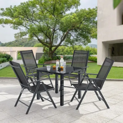 Produktbild von Juskys Aluminium Gartengarnitur Milano Gartenmöbel Set mit Tisch und 4 Stühlen Dunkel-Grau mit schwarzer Kunstfaser Alu Sitzgruppe Balkonmöbel