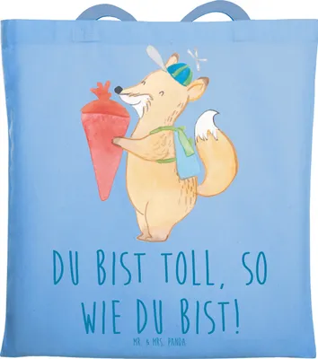 Produktbild von Mr. & Mrs. Panda Shopping Tasche Schulanfang Einzigartig - Sky Blue - Geschenk, du bist toll so wie du bist, Laptoptasche, Mutmacher, positivity, Vertrauem, Trost, Mut