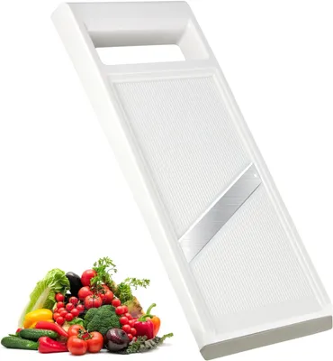 Image de Mandoline coupe-légumes - Râpe à légumes - Pour couper les légumes - Lame en acier inoxydable - 27,4 x 10,8 cm - Blanc