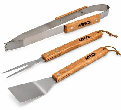 Produktbild von 3-teiliges Grillwerkzeug-Set mit Holzgriffen
