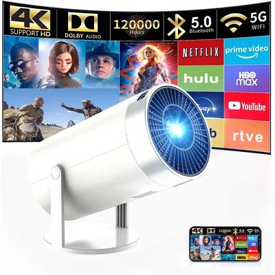 Produktbild von Mini-Projektor mit WLAN und Bluetooth, 4K-Unterstützung Tragbarer Filmprojektor für den Außenbereich,1080P, für Telefon/TV-Stick/Laptop
