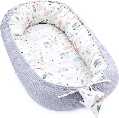 Image de Nid pour bébé gris, 90 x 50 cm, fait main, réversible, en coton, avec des chouettes