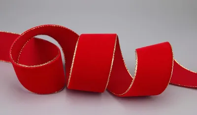 Productafbeelding van Fluwelen lint - 3 m x 36 mm - 629G - Helderrood goud - Helderrood fluweel met gouden rand - Velours - Cadeaulint