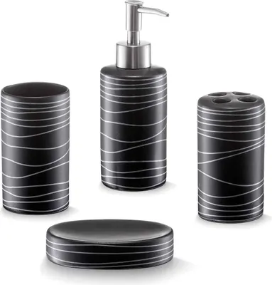 Image de Zeller Set d'accessoires de salle de bain, 4 pcs., noir, céramique