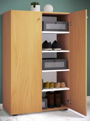 Produktbild von VCM Holz-Schuhschrank | Maße: H. 110 x B. 70 x T. 39 cm | Allzweckschrank | 5 Fächer | 2 Drehtüren– Lona