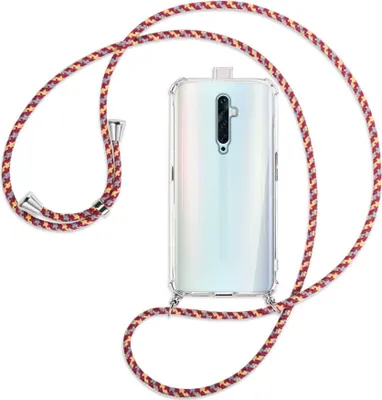 Produktbild von Handykette Backcover-Schutzhülle mit Band (Metall silberfarben) für Oppo Reno2 Z / Reno2 F - weinrot/gelb/grau