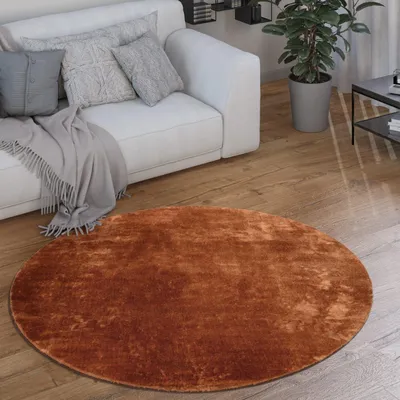 Produktbild von Teppich Kurzflor waschbar Unifarben Wohnzimmer schmutzabweisend Kupfer Rund 120D | 100% Polyester | Florhöhe: 10 mm | pflegeleicht