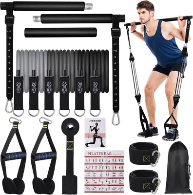 Immagine prodotto di Set per Pilates con barra e 6 elastici di resistenza, regolabile, ideale per l'uso domestico e per il fitness