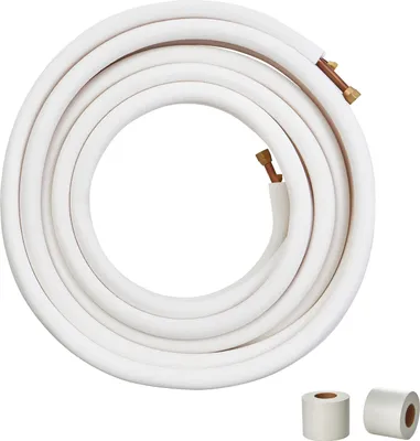 Produktbild von VEVOR 15240 mm Mini-Split-Leitungssatz 9,53 mm und 15,875 mm AD Kupferrohre und dreischichtige Isolierung für Mini-Split-Klimaanlagen-Kältemittel- oder Wärmepumpengeräte und HVAC mit Wickelstreifen.