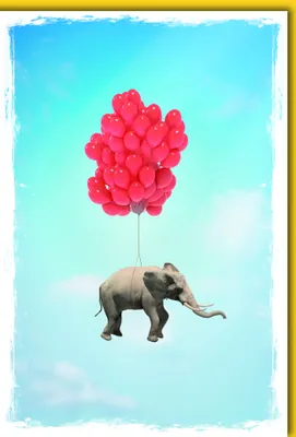 Produktbild von Ohne Text - Karte mit Umschlag - fliegender Elefant, Luftballons