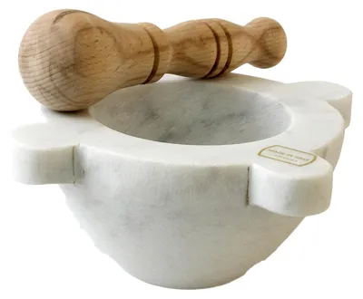 Mörser mit Stößel, 18 cm, weißer Marmor, poliert, 3,9 kg