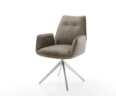 Produktbild von DELIFE Esszimmerstuhl Zoa-Flex Mikrofaser Taupe Vintage Kreuzgestell breit Edelstahl Taschenfederkern
