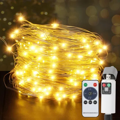 LED-Lichterkette 20 m, 200 LEDs, warmweiß, batteriebetrieben, Timer