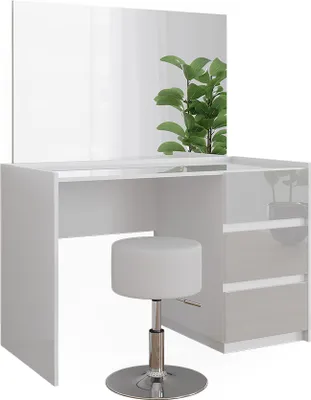 Image de Coiffeuse Vicco Marla Blanc Haute brillance 120cm avec miroir et tabouret, Model 51987