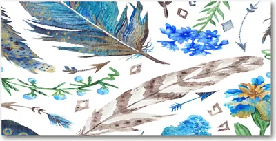 Produktbild von Tulup® Leinwandbild -100x50 cm - Wandkunst - Drucke auf Leinwand - Leinwanddruck  - Sonstige - Blau - Federn Blumen