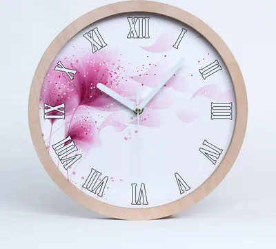 Produktbild von Holzuhr 30fi cm wanduhr - weiße Spitzen - pinke Blume