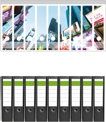 Produktbild von Wallario 9 Stück breite Ordner inkl. Klebeetiketten mit Motive Times Square in New York -  Set mit Rückenschildern / Ordnerrücken Stickern