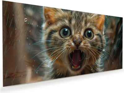 Produktbild von Glasbild 100x50cm in XXL für Wohnzimmer, Schlafzimmer Motiv Nasse Katze