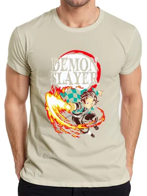 Immagine prodotto di Maglietta da uomo con stampa "Demon Slayer - Tanjiro Kamado Hinokami Kagura" (Anime), colore naturale, taglia L