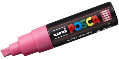 Obrázok produktu pre POSCA uni PC-8K, 1 kusov, Ružová, Hrot dláta, Čierna, Ružová, 8 mm, atrament s vodným základom
