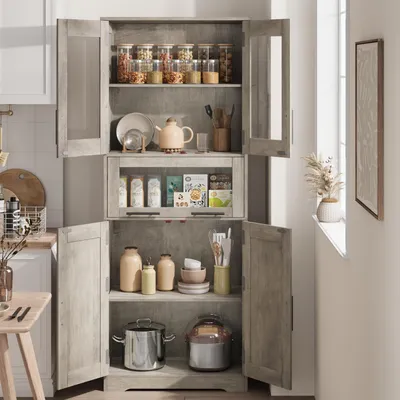 Produktbild von Badezimmerschrank Hochschrank mit 4 Türen und 1 Schublade 60x30x170cm Grau