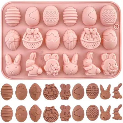 Produktbild von Silikonform für Osterbrote - Fondant - Schokolade - Osterbacken - Osterlamm - Kochen mit Kindern - 18-Löcher