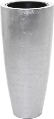 Produktbild von VIVANNO Pflanzkübel Fiberglas CITY Rund, Silber Blattoptik hochglanz - 37x37x80 cm