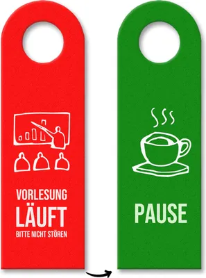 Produktbild von Vorlesung läuft - Bitte nicht stören Türhänger mit Pause auf der Rückseite filz