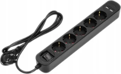 Produktbild von Virone | Steckdosenleiste 5-fach - Schwarz - Überspannungsschutz - USB-Anschlüsse - 1,5 m Kabel