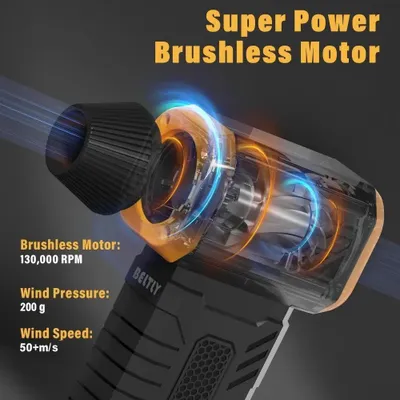 Obrázek produktu pro Ruční ofukovač / ofukovač na vzduch – FT08 Turboventilátor – 130 000 ot./min – 10 stupňů s displejem – rychlé nabíjení – pro domácnost/auto/čištění venku – oranžový
