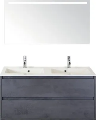 Produktbild von Koupelnový nábytkový set Sanox Porto barva čela beton antracitově šedá ŠxVxH 121 x 170 x 51 cm s dvojitým umyvadlem z minerální litiny a zrcadlem s LED osvětlením