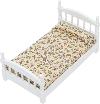Immagine prodotto di Letto in legno per casa delle bambole in scala 1:12, set di mobili per camera da letto in miniatura con cuscino per materasso