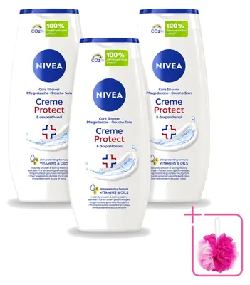 Image de 3 x Gel douche crème NIVEA Protect & Dexpanthenol - 250 ml - Pack économique - 3 pièces