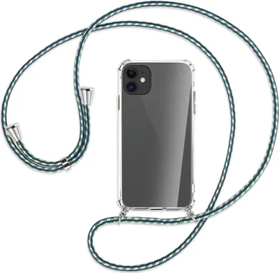 Produktbild von Handykette Backcover-Schutzhülle mit Band (Metall silberfarben) für Apple iPhone 11 - grün/blau/weiß