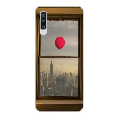Produktbild von MuchoWow® Handyhülle Schutzhülle Hülle für Samsung Galaxy A70 Roter Ballon fliegt an Fenster in New York vorbei Silikon Softcase Handy Hülle - Schutzhaube