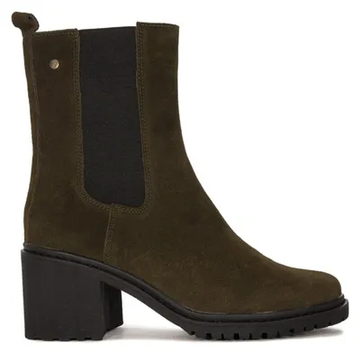 Produktbild von Damen Stiefeletten aus Veloursleder Grau/Oliv mit 7 cm Absatz, Reißverschluss, Gummieinsatz, warmem Fleece und Weite G, Modell DBT418322GR