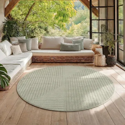 Produktbild von Homebyhome Outdoor Teppich, Modern Boho Design, 3D Effekt, Robust und UV-Beständig, ideal für Terrasse Wohnzimmer & Küche, Grösse: 80 cm Rund