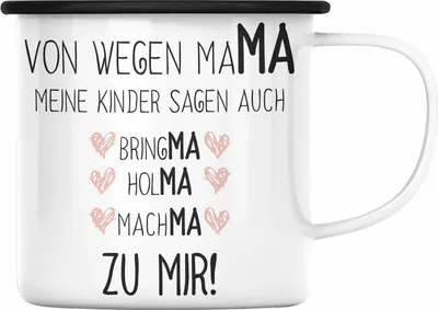 Produktbild von Trendation - Mama Emaille Tasse mit Spruch Geschenk Muttertag von Tochter Sohn Mutter Emaille Emaille Tasse (Schwarz)