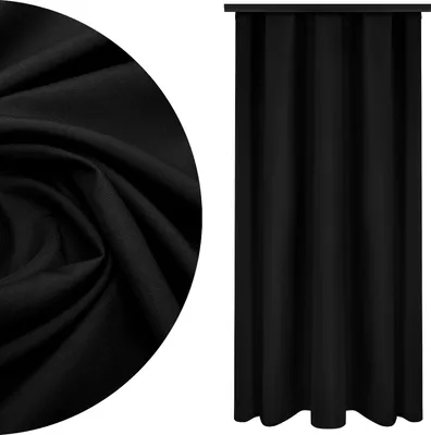 Produktbild von Voppi Czarna zasłona dekoracyjna na taśmie na żabki 140 x 230 cm nowoczesna elegancka zasłona półzaciemniająca do domu