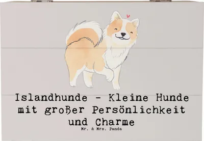 Produktbild von Mr. & Mrs. Panda truhe holz Charme Islandhund 22 x 15 cm - Grau Pastell - Geschenk, Kiste, Hunderassen, Schatulle, liebevolle Hunde, Box, Familienmitglieder, Hunderasse