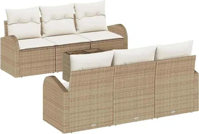Produktbild von vidaXL Gartensofa-set 7 stk. Beige Poly-Rattan