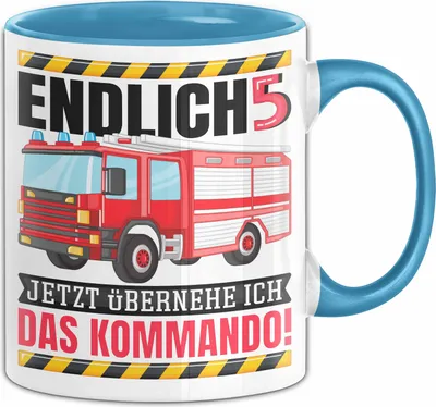 Produktbild von 5. Geburtstag Geschenk Tasse Becher Feuerwehr Fan Jungs Jetzt Übernehme Ich Das Kommando Endlich 5 (Blau)