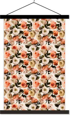 Produktbild von MuchoWow® Textilposter Rosen - Blumen - Collage 60x90 cm mit schwarzem Rahmen - Poster Wohnzimmer