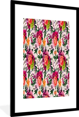 Produktbild von MuchoWow® MuchoWow® Gerahmtes Poster Blumen - Muster - Farben 60x90 cm - Poster mit zchwarzem Bilderrahmen - Dekoration - Wandposter Wohnzimmer - Hochwertig