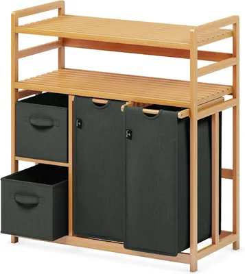 Immagine prodotto di Cesto per la biancheria con 4 scomparti - Organizzatore per la lavanderia - Per separare i vestiti - Con ripiani - 140 litri - Grigio scuro